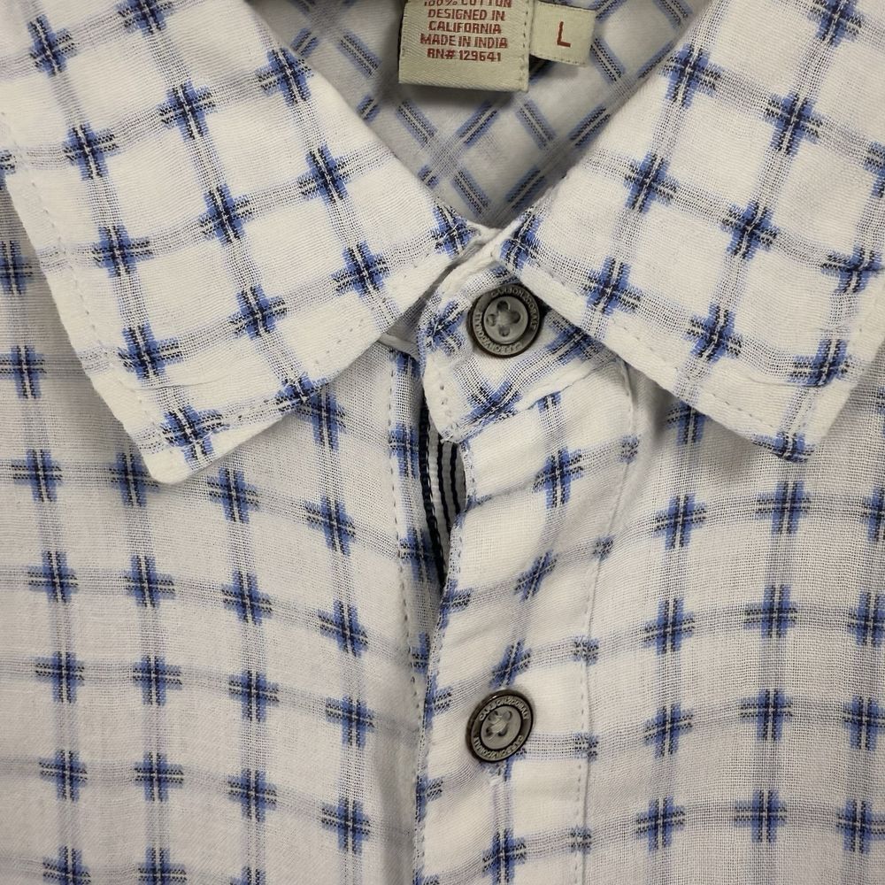 Carbon 2 Cobalt Mens Button‎ Down Shirt Large White Gauze Cotton Metal Buttons - Picture 2 of 9